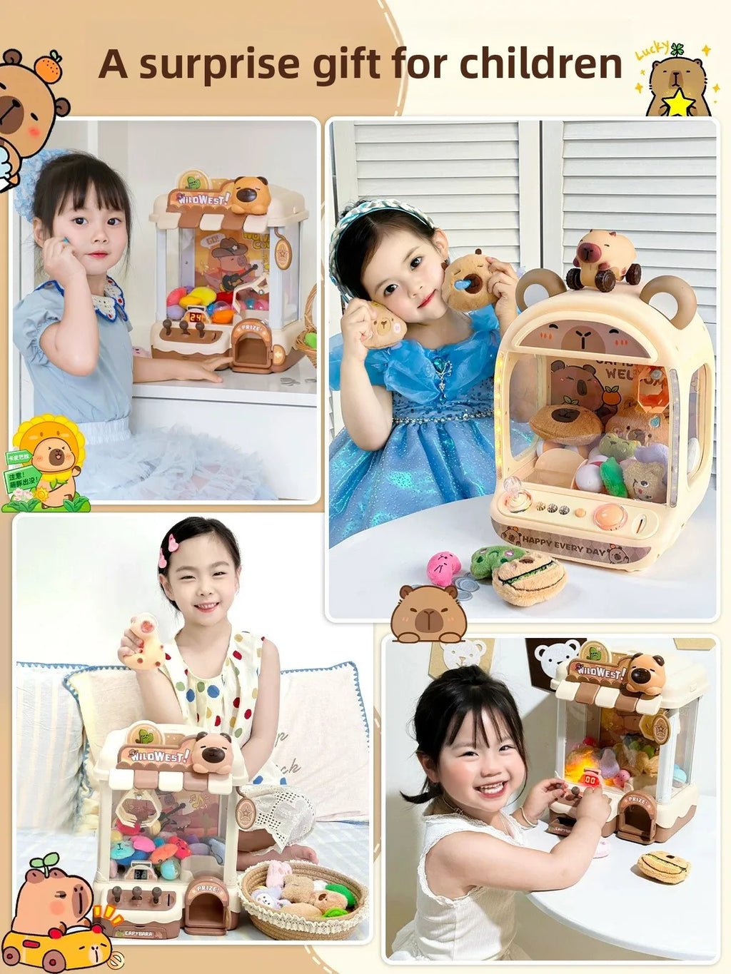 DIY Automatic Doll Machine Kids Coin Operated Play Game Mini Claw Catch Toys Crane Machines Music Doll for Christmas gifts