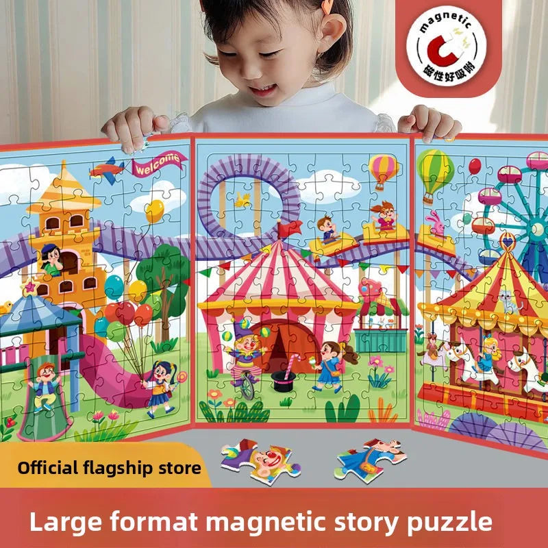 Iant Magnetic Puzzle Book for 3-6 Year Olds, Focus Training, Early Education Quiet Book, Hand-Eye Coordination, Logical Thinking