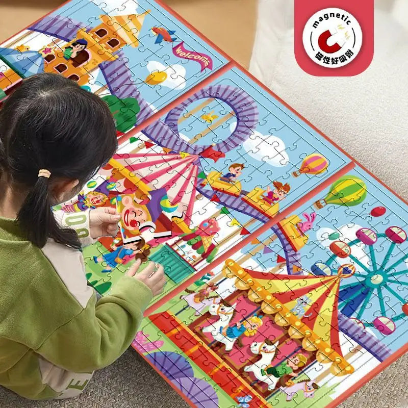 Iant Magnetic Puzzle Book for 3-6 Year Olds, Focus Training, Early Education Quiet Book, Hand-Eye Coordination, Logical Thinking
