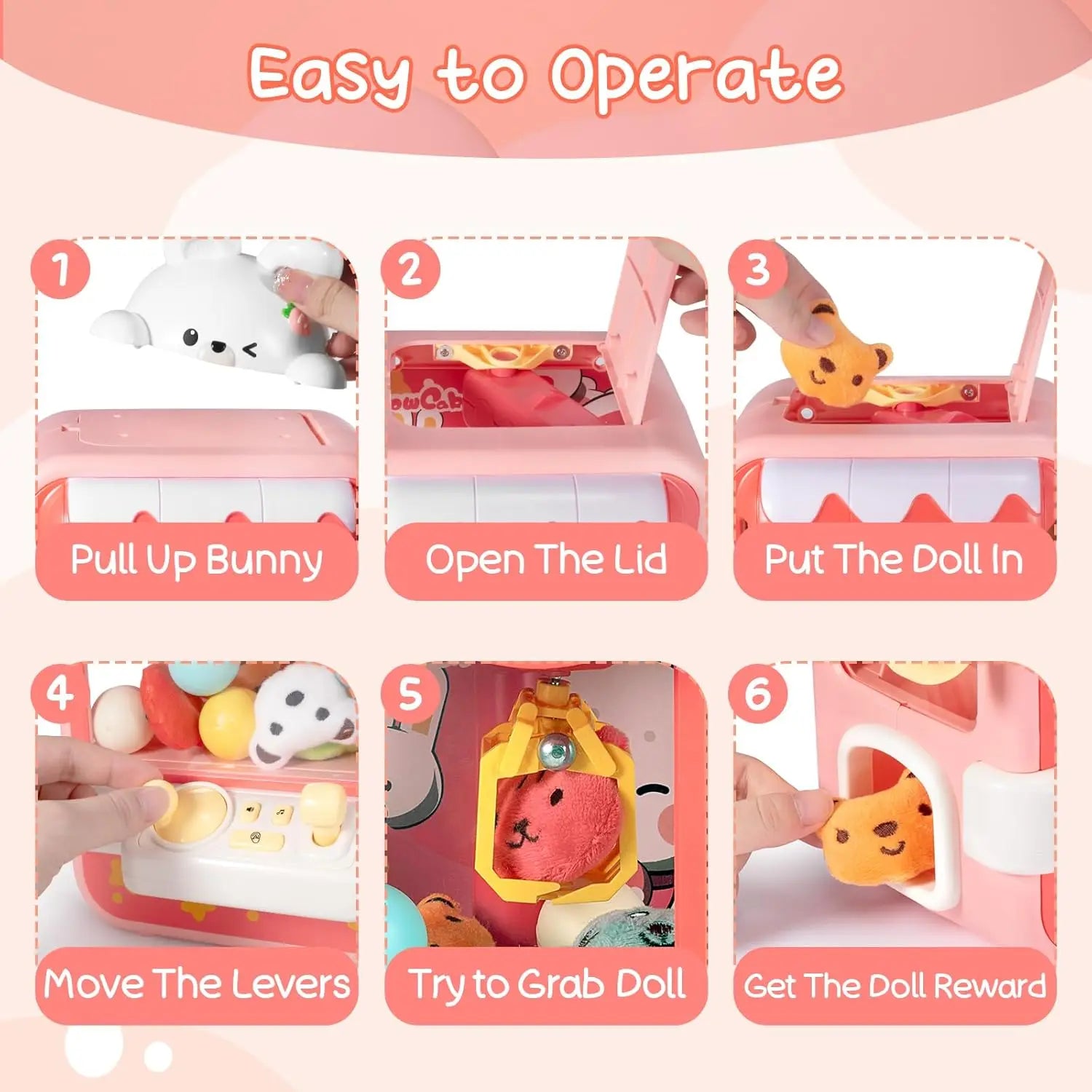 Bunny Claw Machine for Kids Toys Girls Mini Catch Doll Game Machine With Music Kids Vending Arcade Game Machine Party Gift